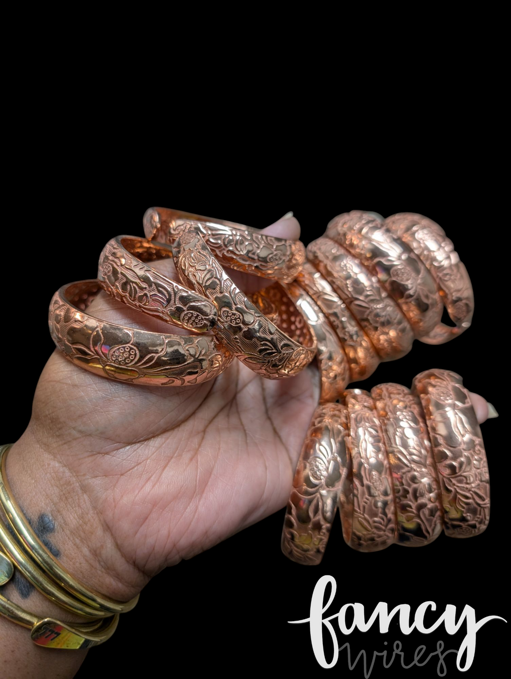 Solid Copper Floral Bangle