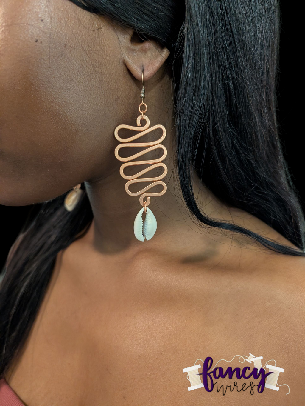 Copper and Cowrie Shell Wave Earrings