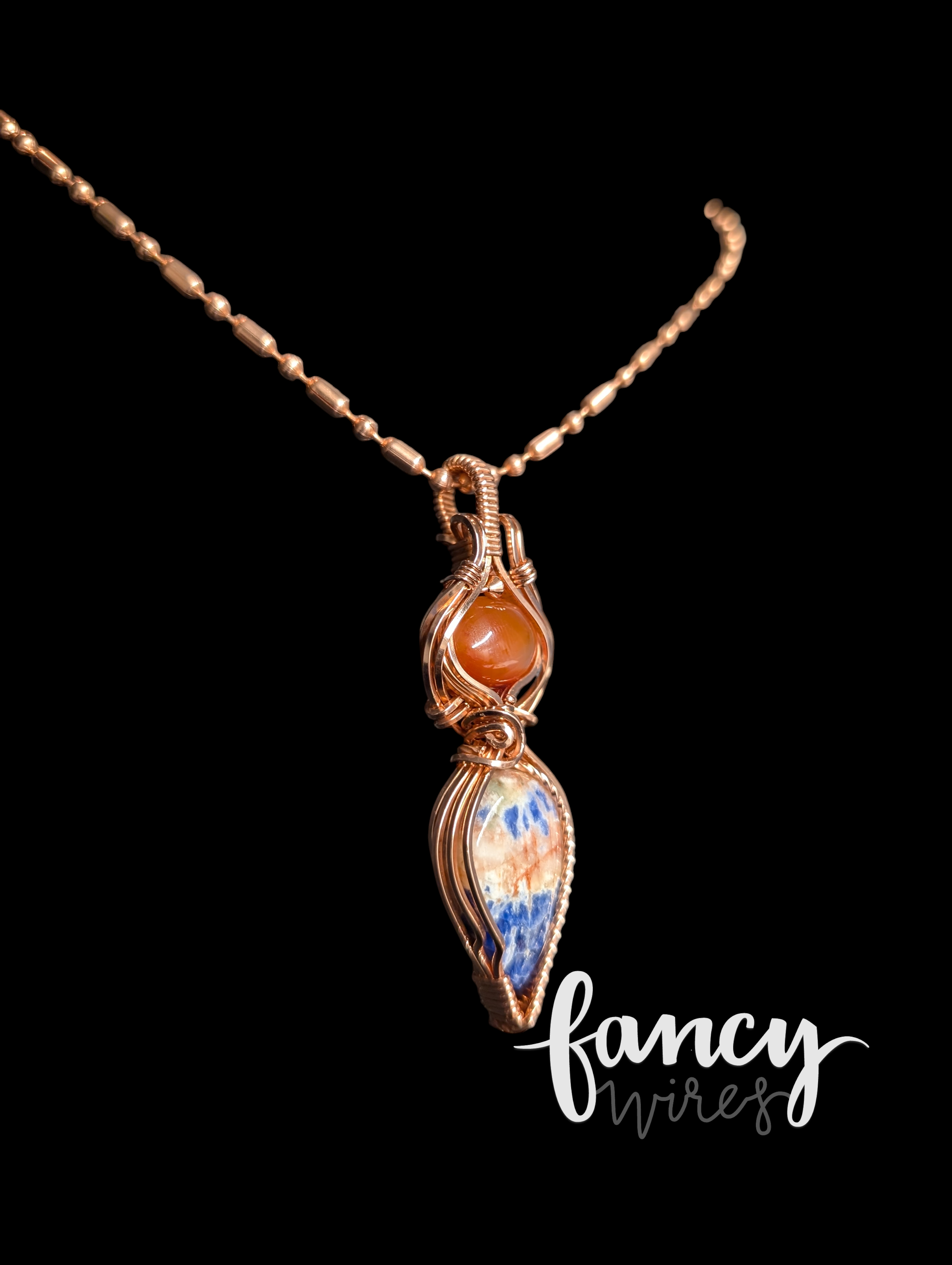 Sodalite and Carnelian Copper Pendant