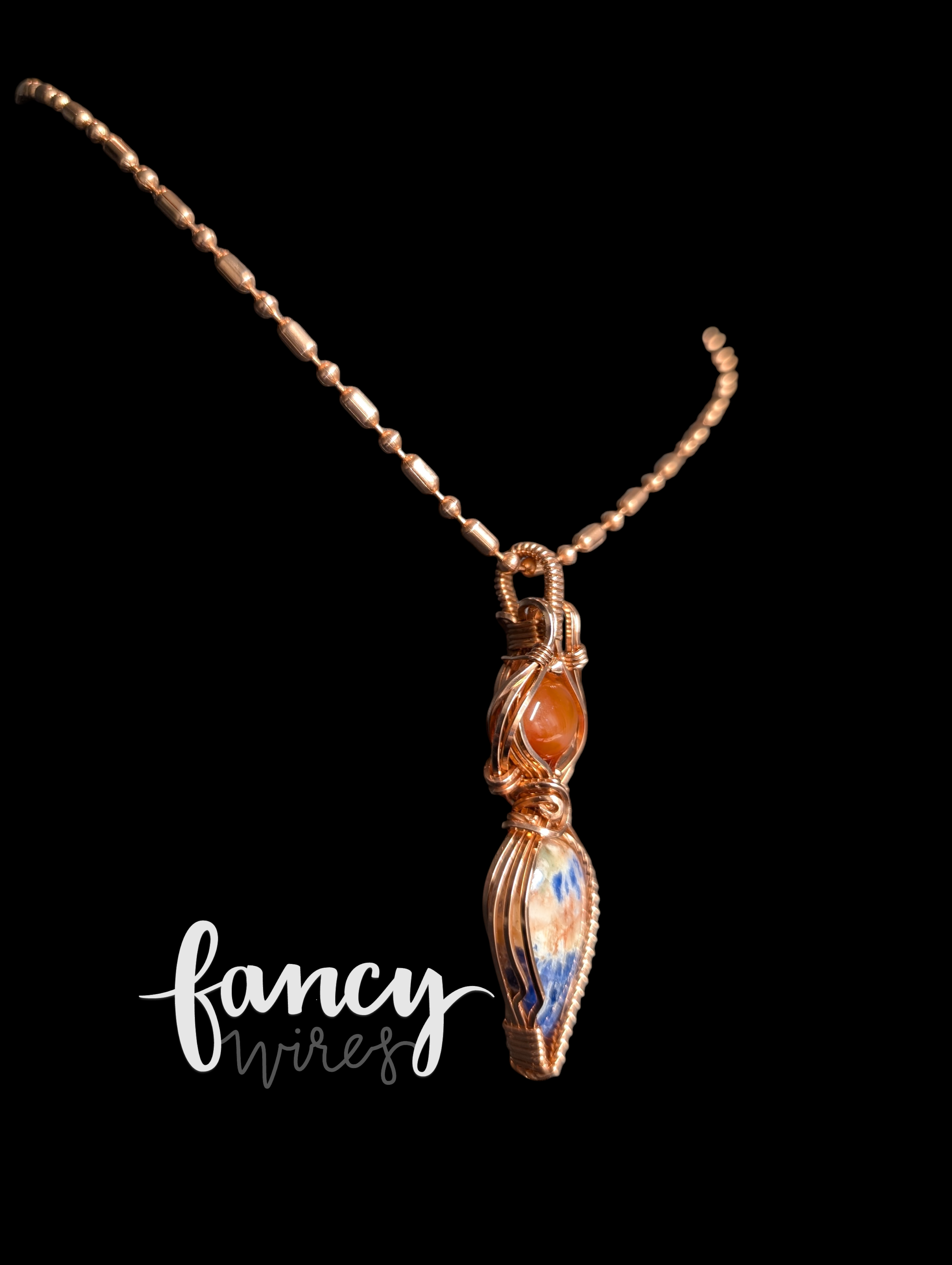 Sodalite and Carnelian Copper Pendant