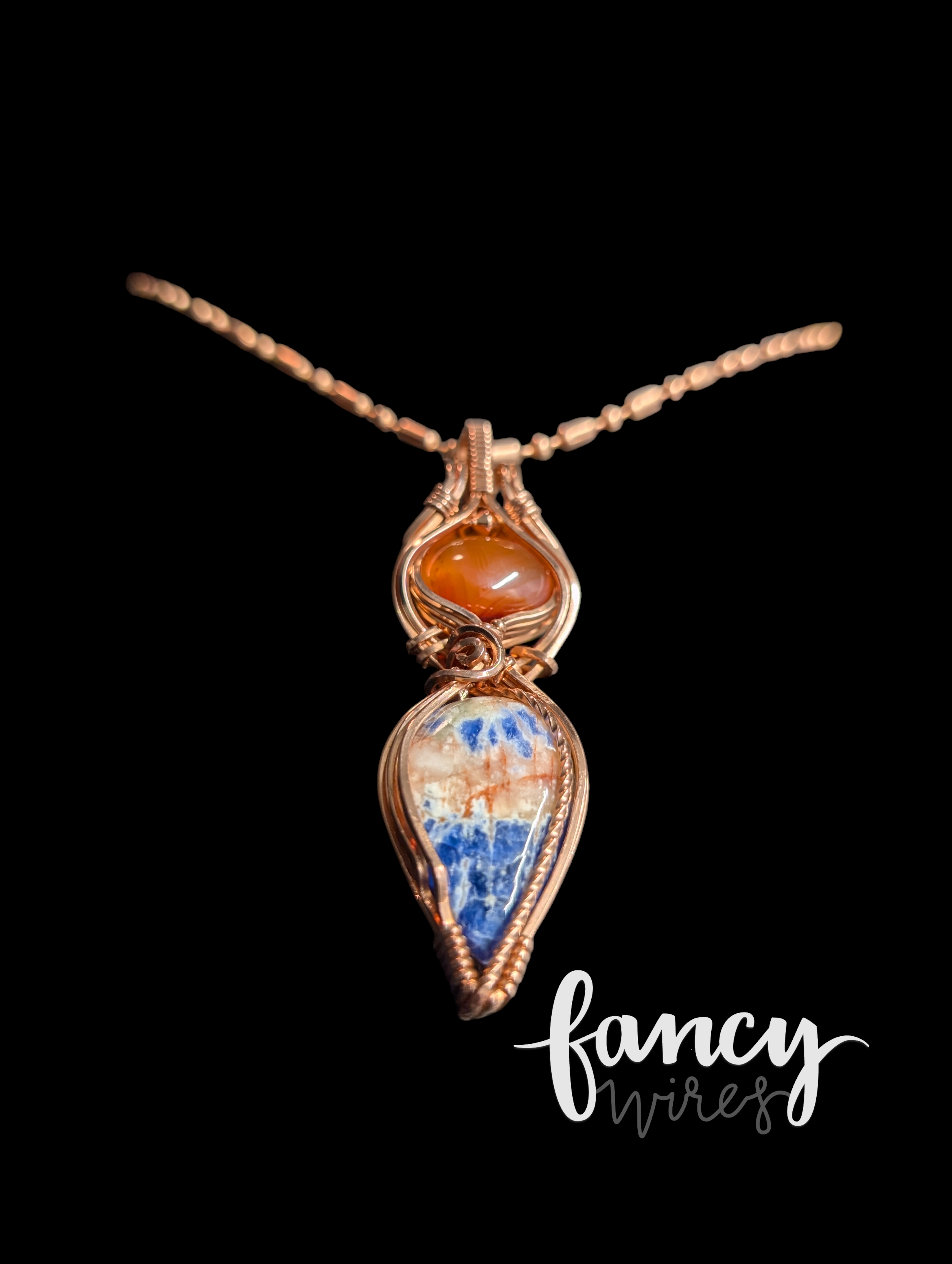 Sodalite and Carnelian Copper Pendant