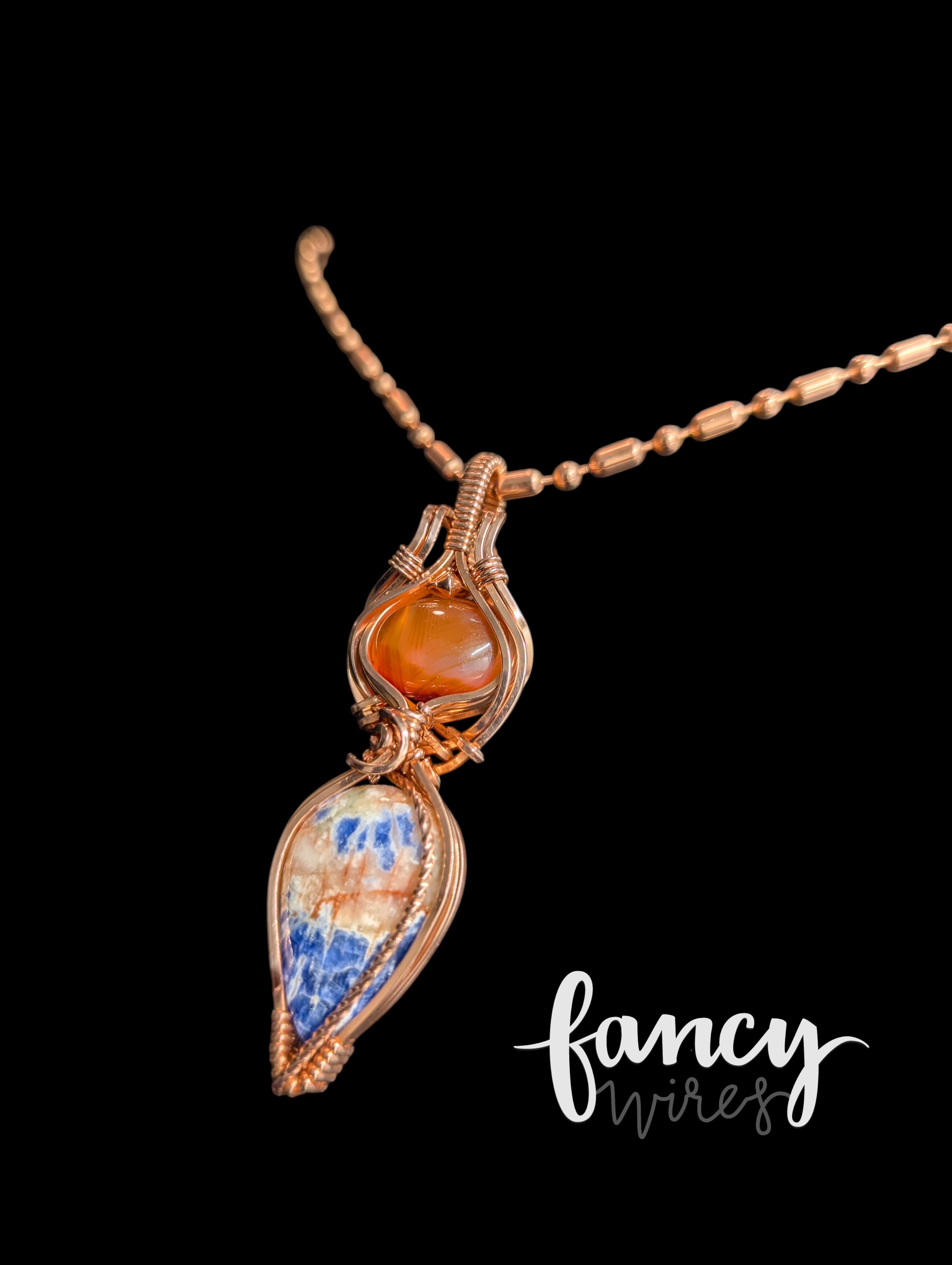 Sodalite and Carnelian Copper Pendant