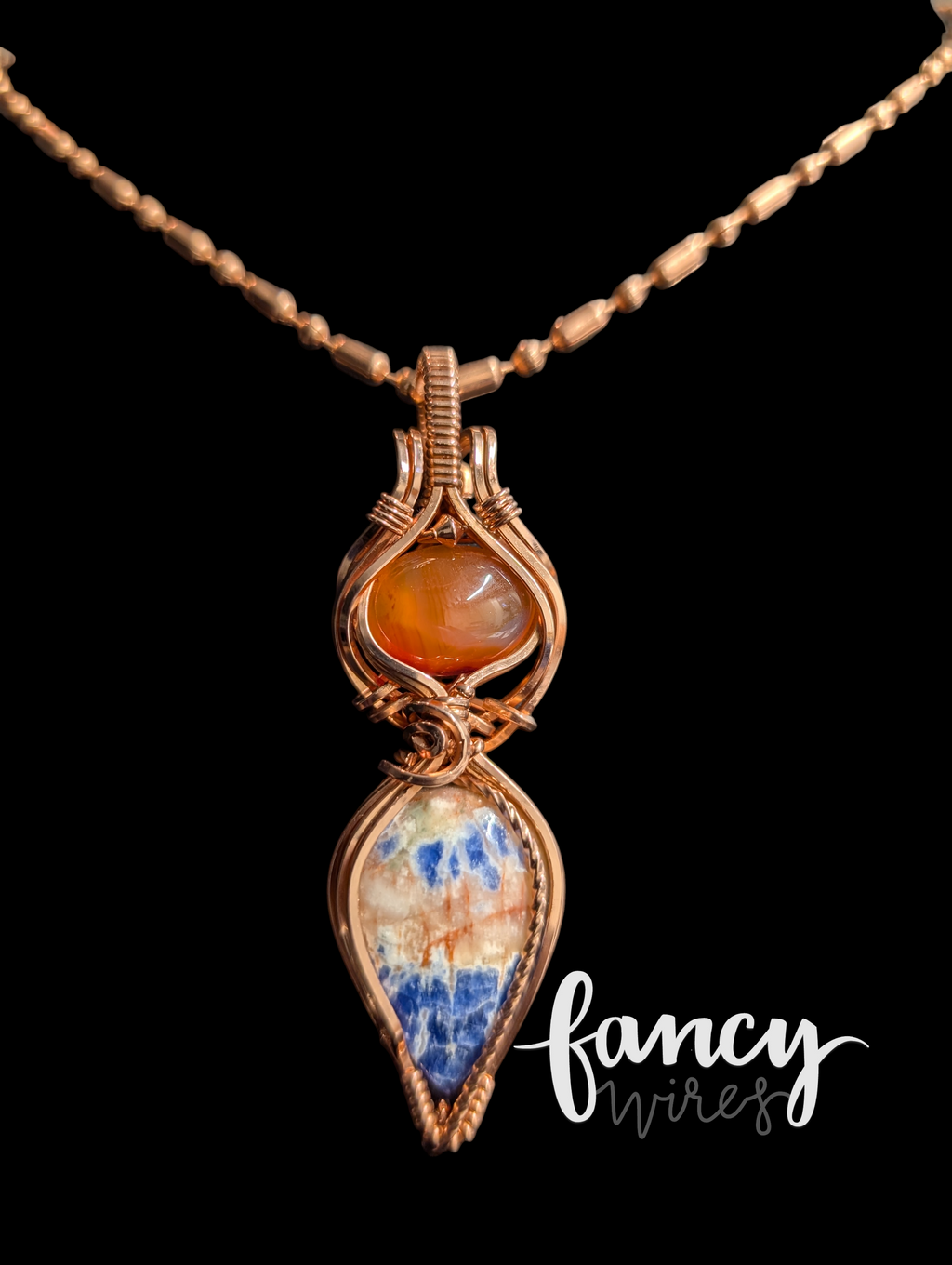 Sodalite and Carnelian Copper Pendant