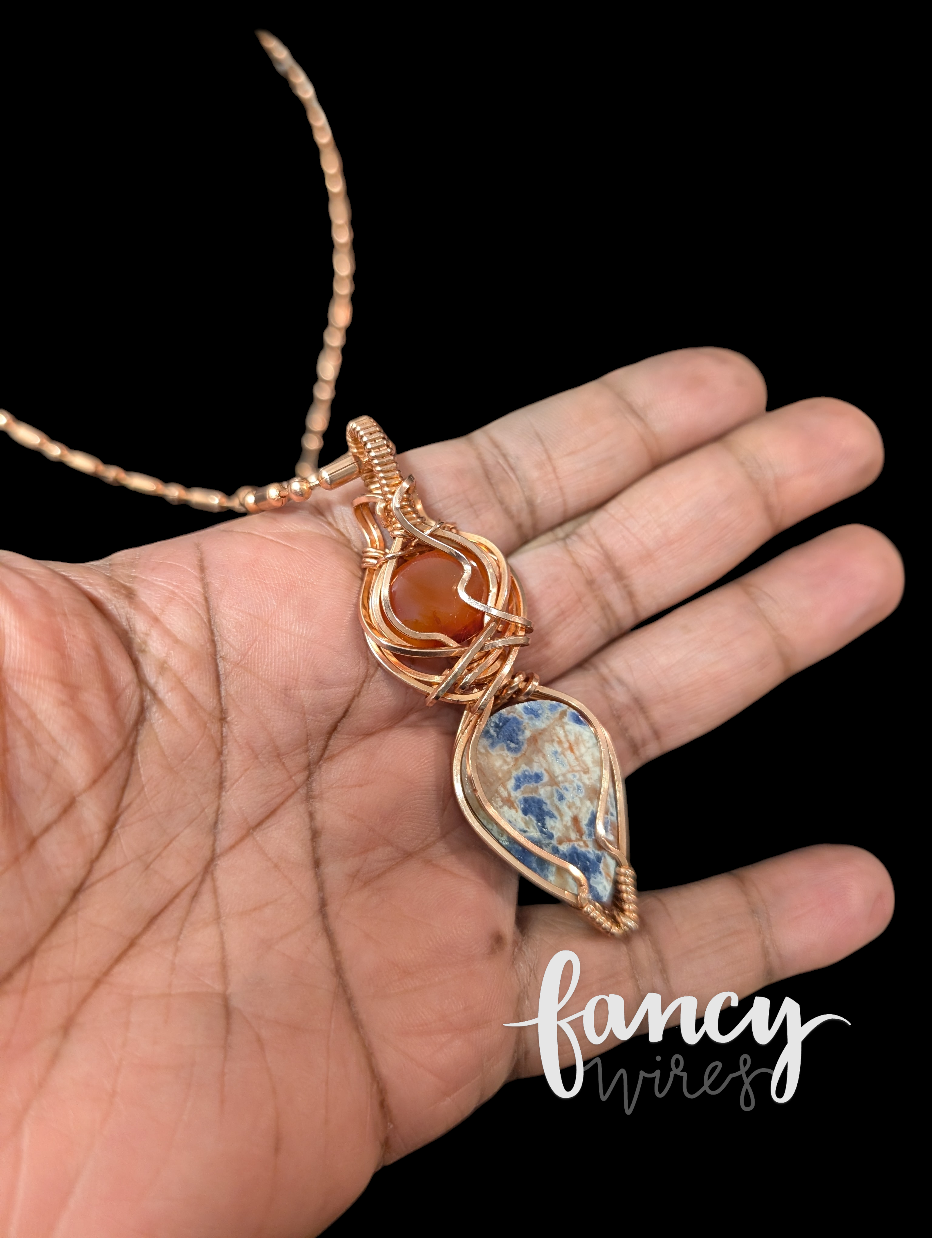 Sodalite and Carnelian Copper Pendant