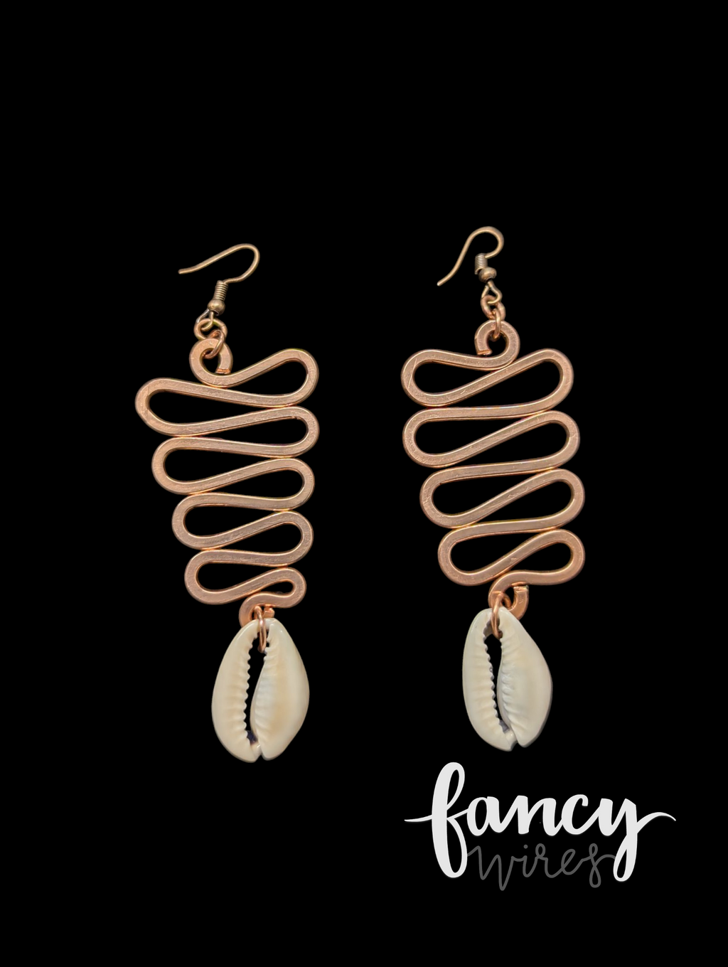 Copper and Cowrie Shell Wave Earrings