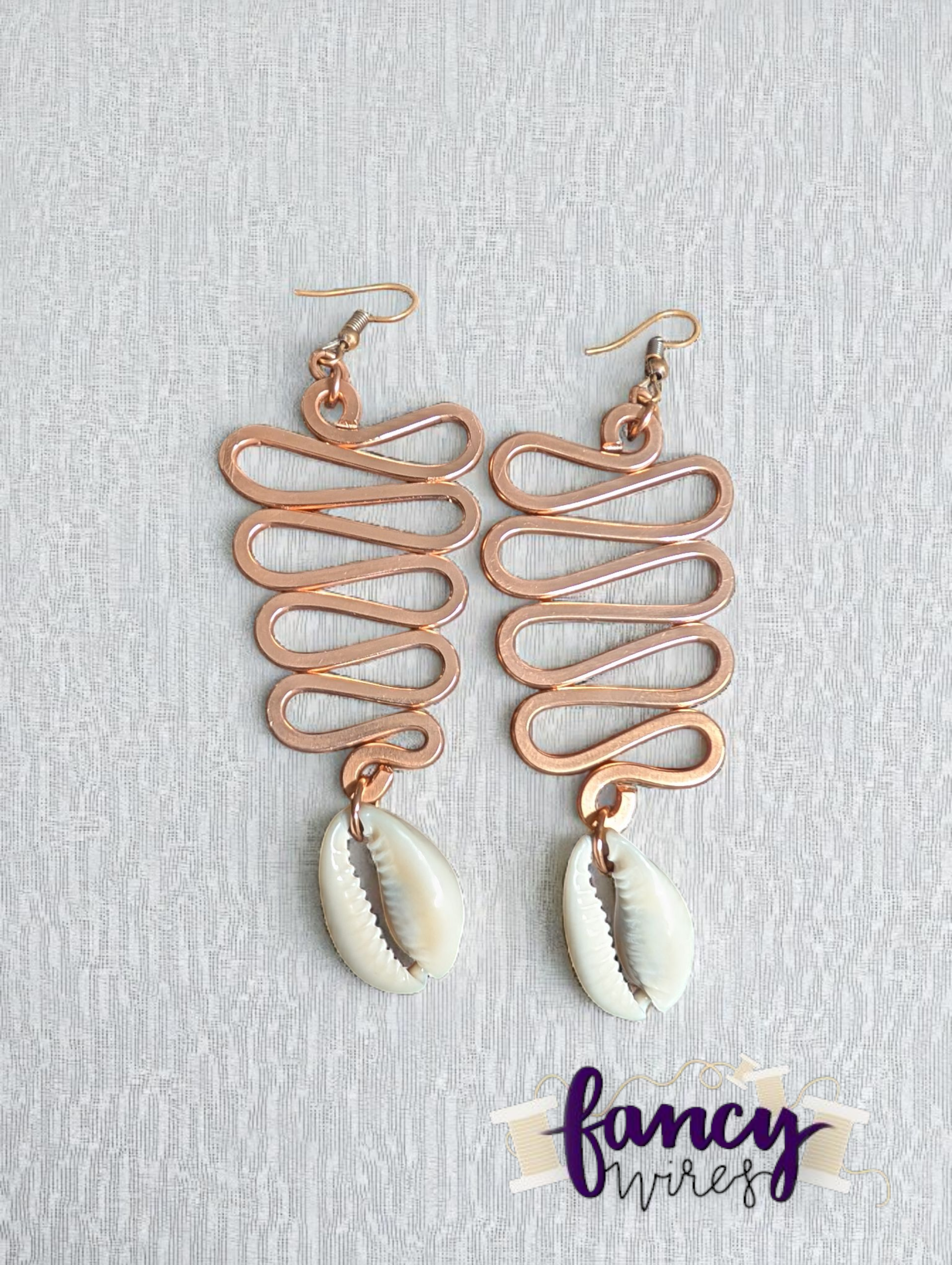 Copper and Cowrie Shell Wave Earrings