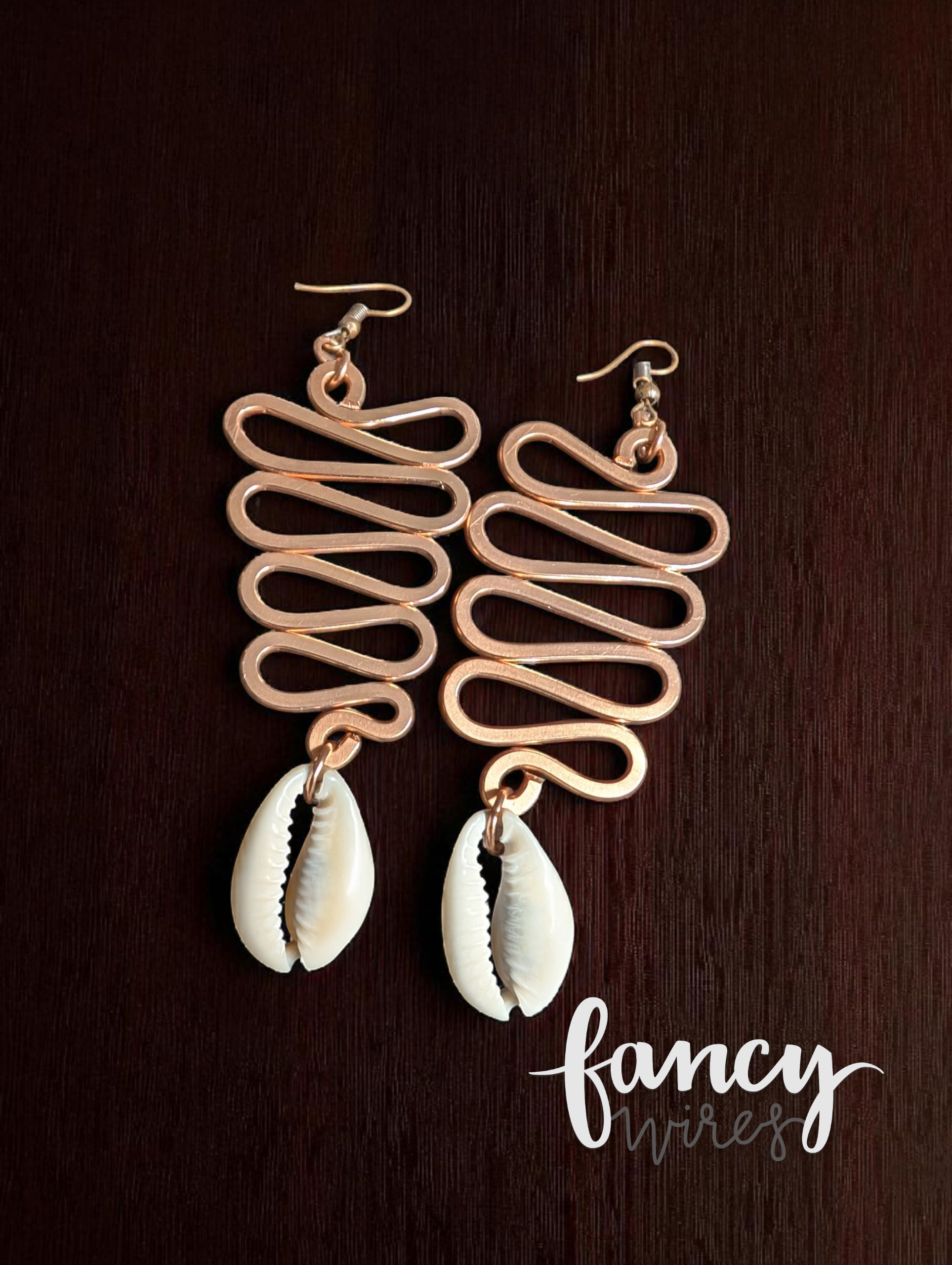 Copper and Cowrie Shell Wave Earrings