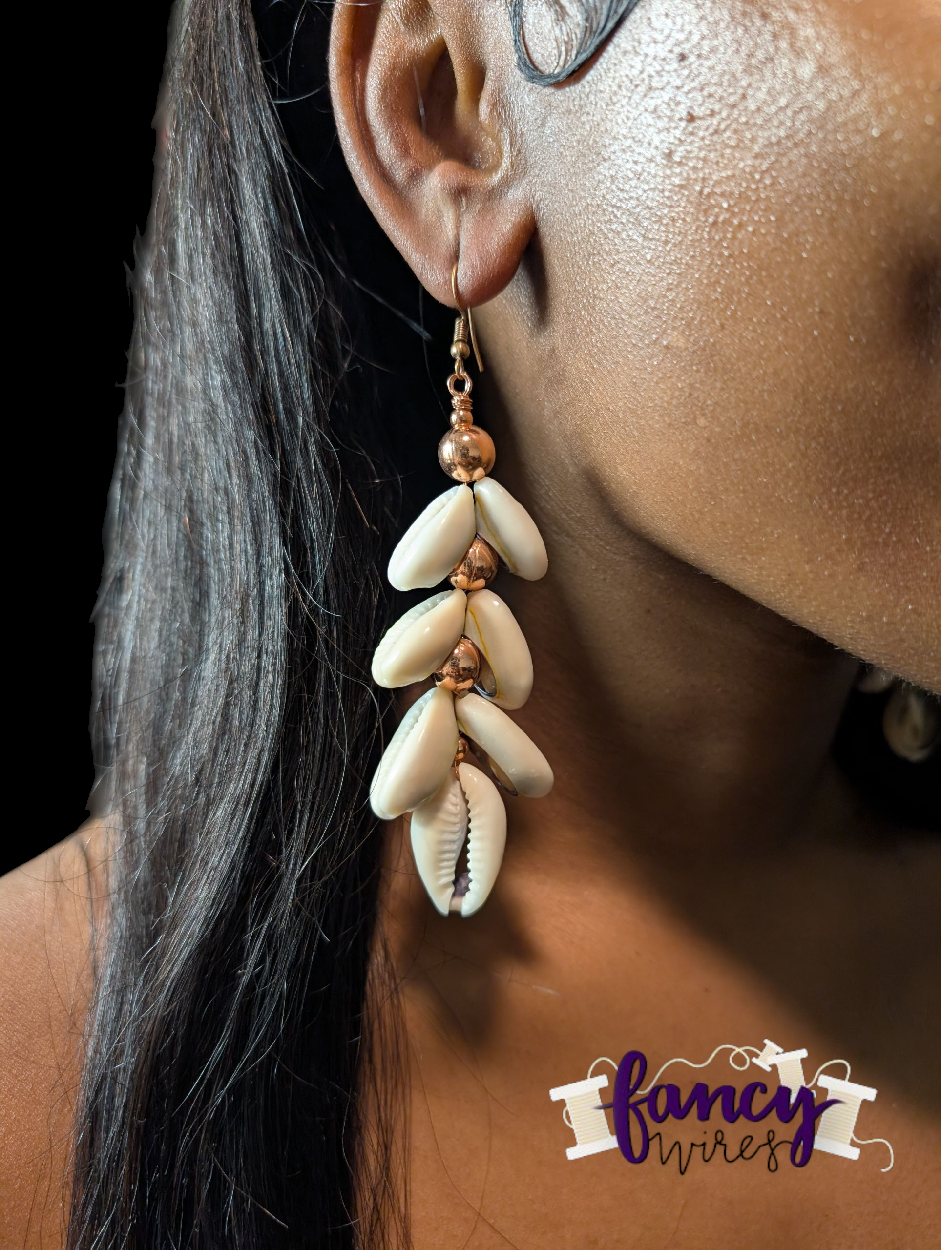 Cowrie Shell and Copper Dangle Earrings