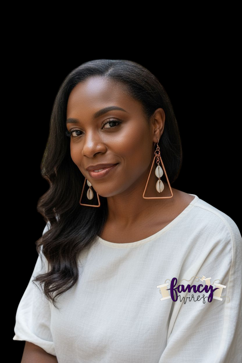 Triangular Copper and Cowrie Shell Earrings