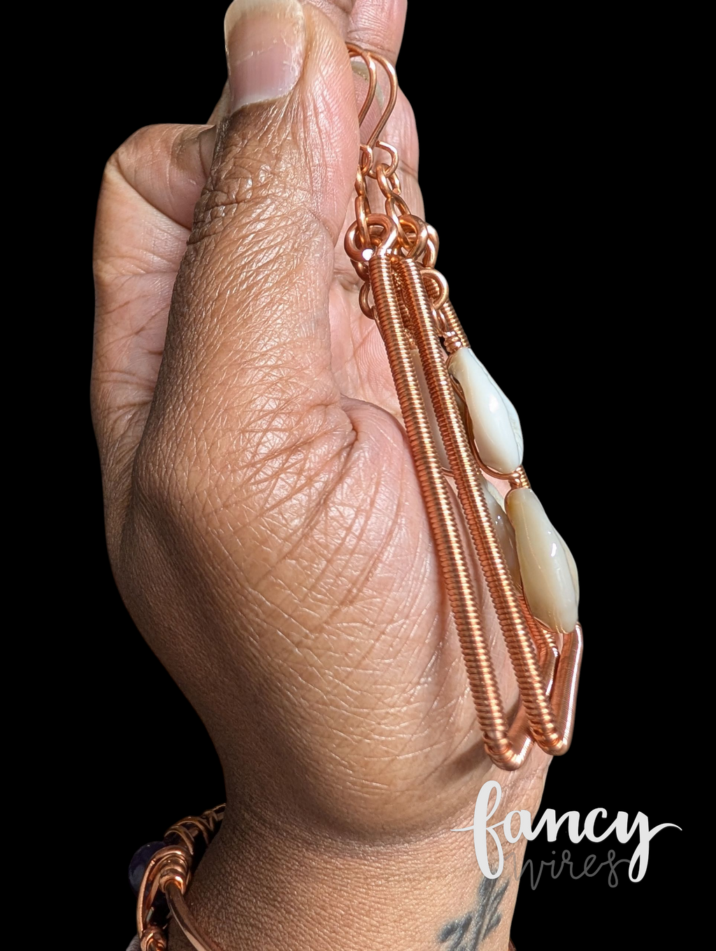 Triangular Copper and Cowrie Shell Earrings