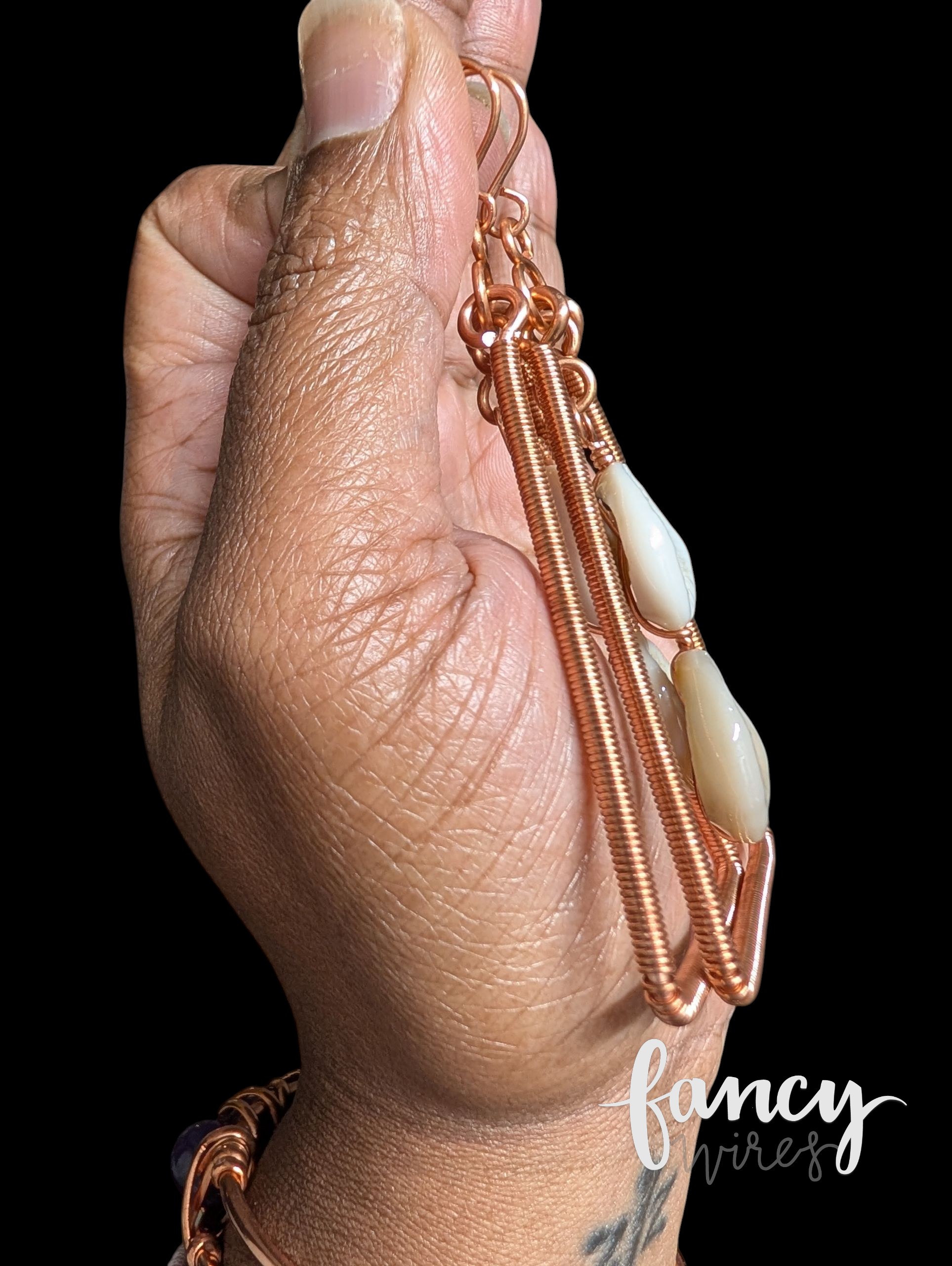 Triangular Copper and Cowrie Shell Earrings