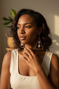 Triangular Copper and Cowrie Shell Earrings