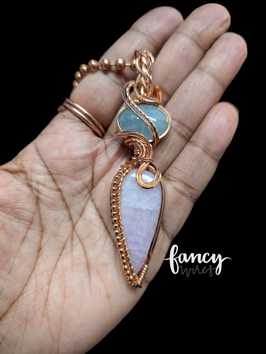 Kunzite/Aquamarine and Copper Pendant