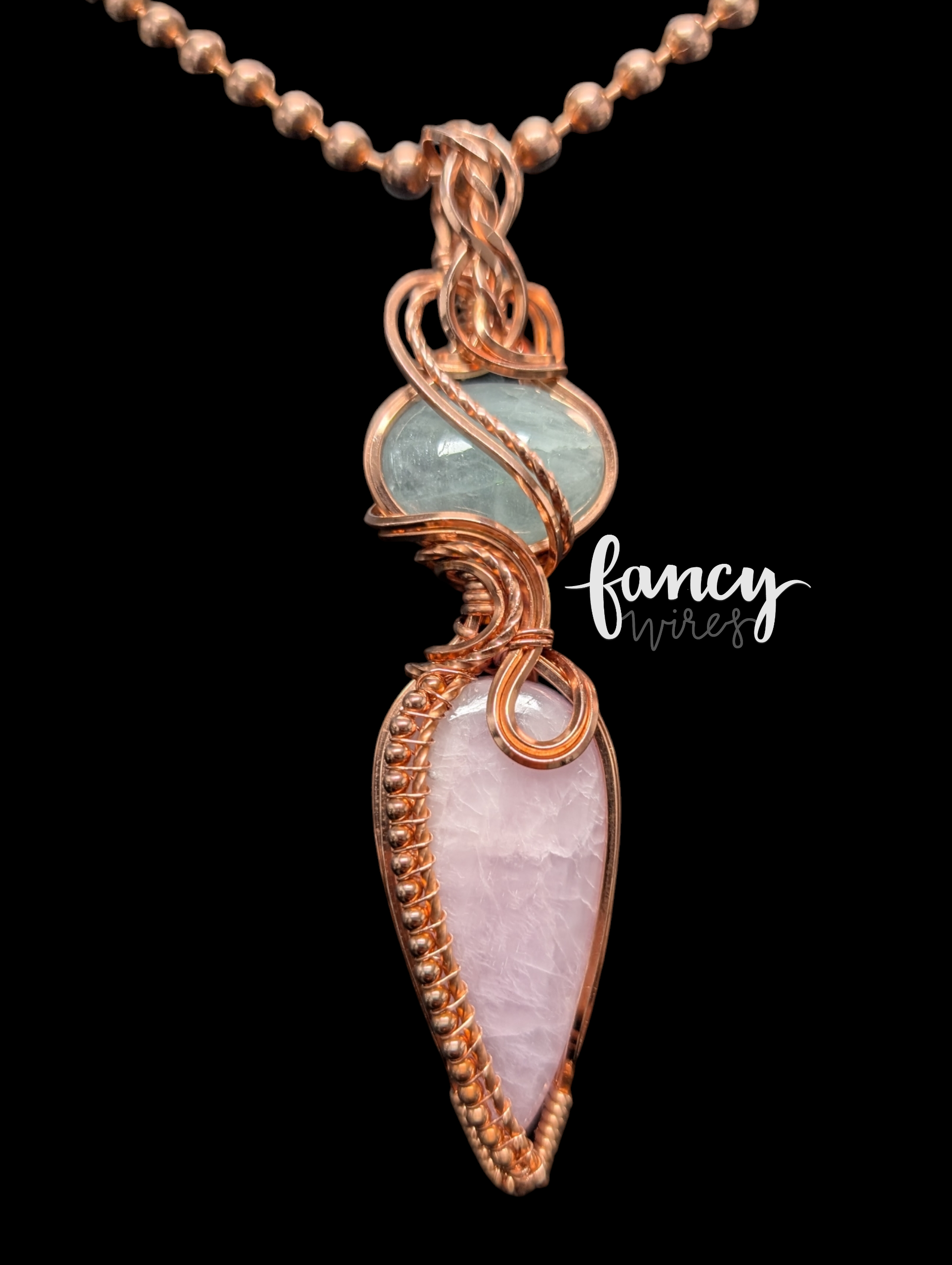Kunzite/Aquamarine and Copper Pendant