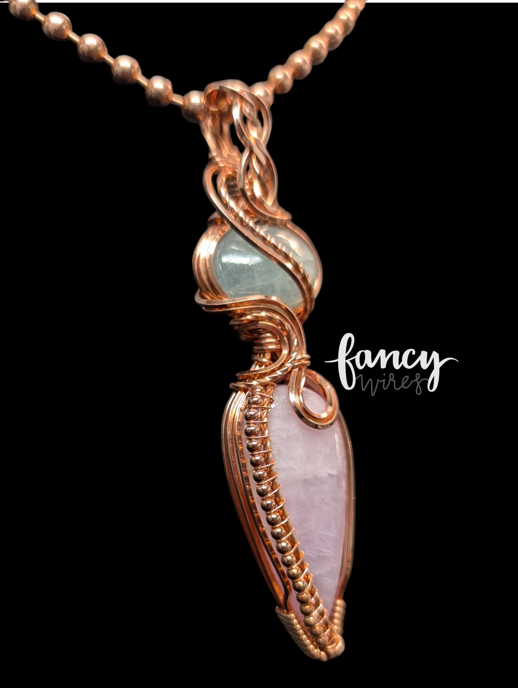 Kunzite/Aquamarine and Copper Pendant