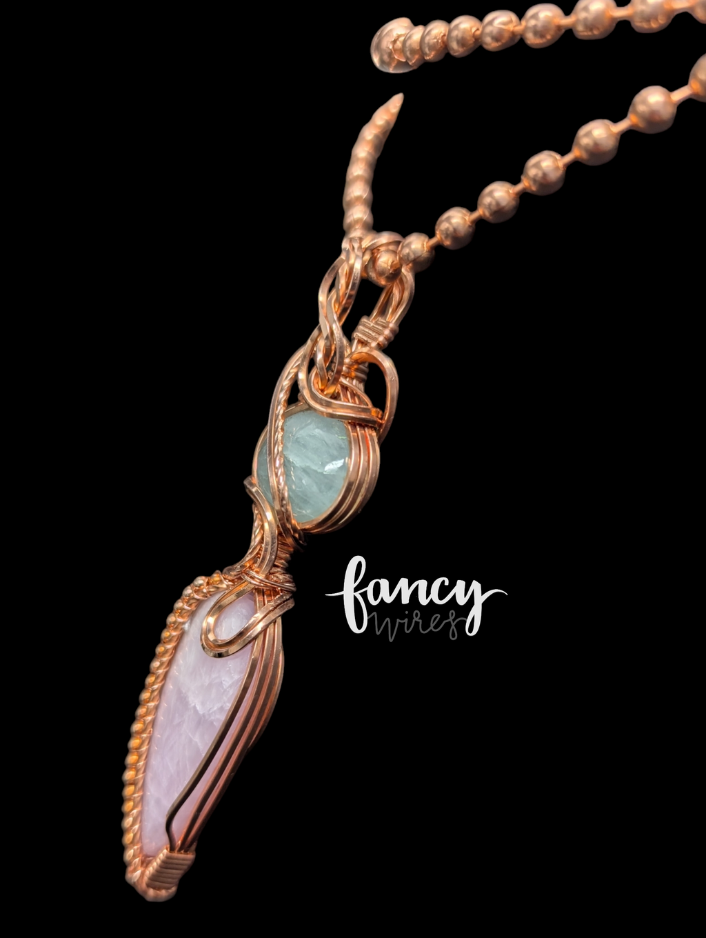 Kunzite/Aquamarine and Copper Pendant