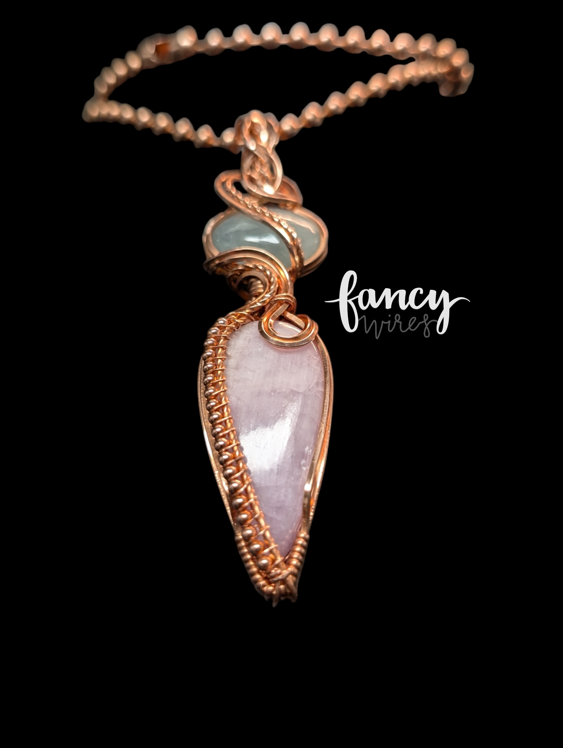 Kunzite/Aquamarine and Copper Pendant