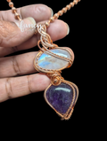African Amethyst and Rainbow Moonstone Wrapped Pendant