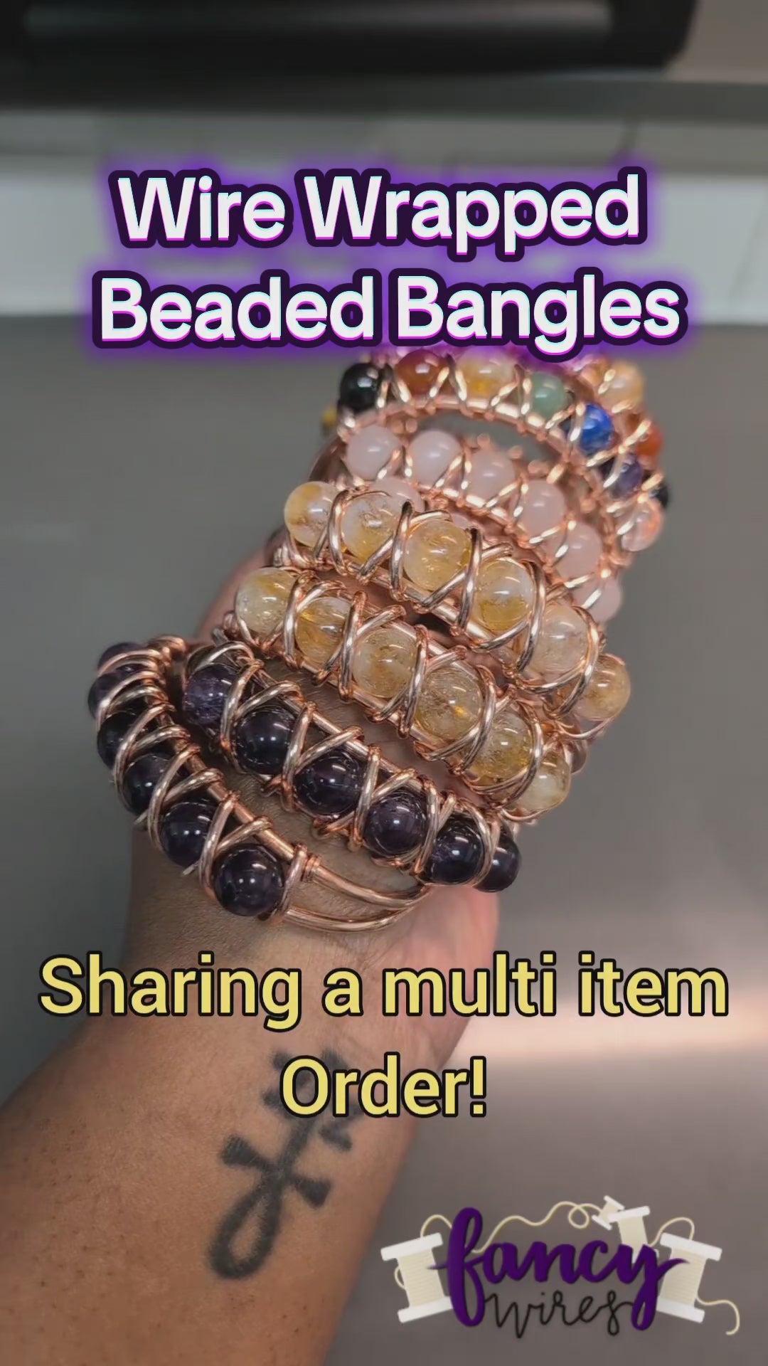 Beaded Gemstone and Copper Bangles