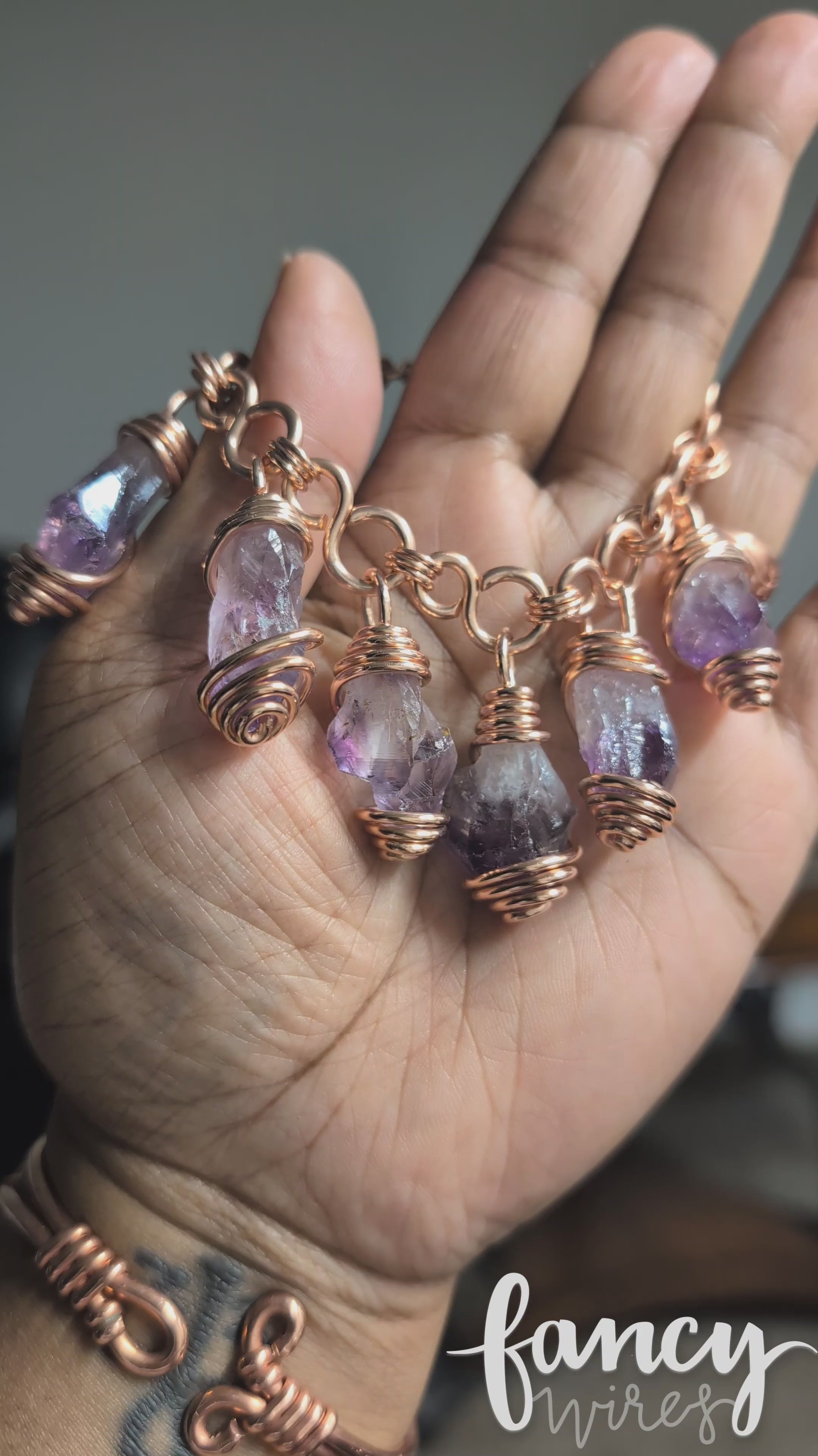 Amethyst and Copper Charm Bracelet