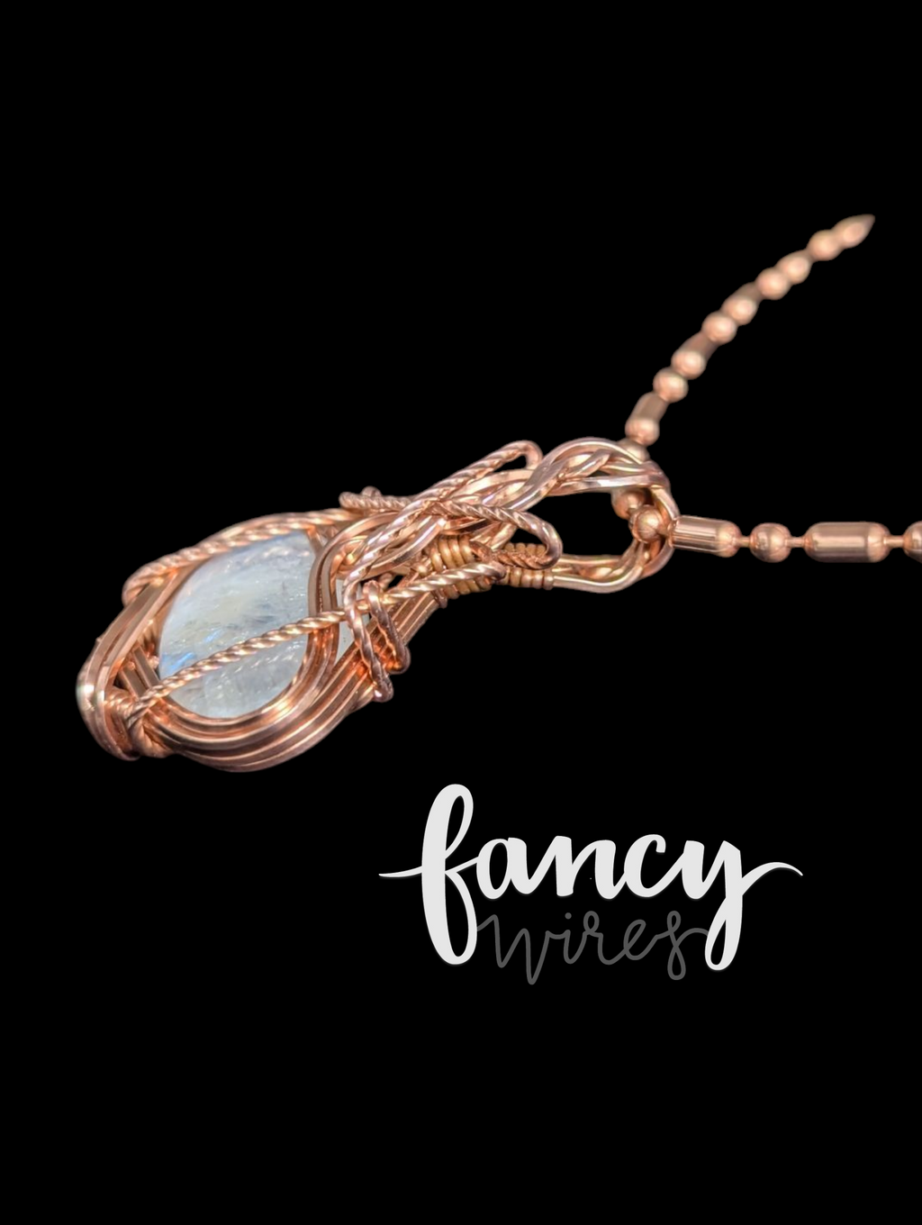 Fancy Wrapped Rainbow Moonstone Pendant