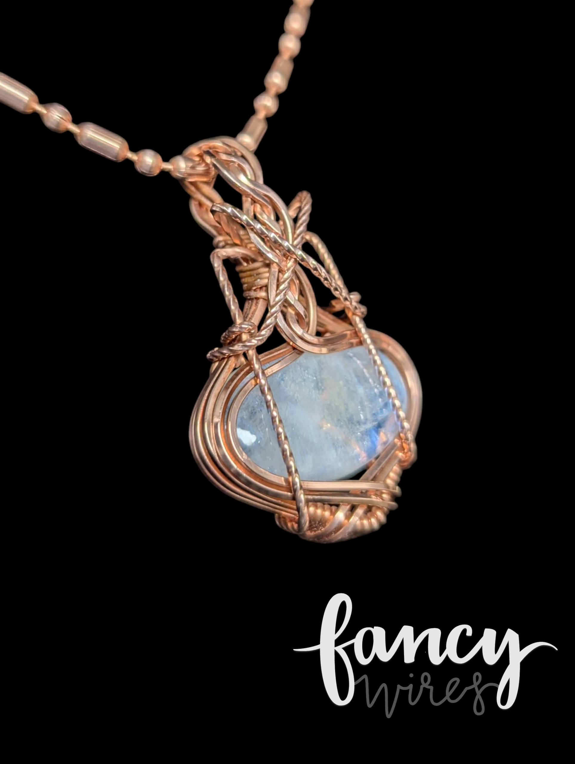 Fancy Wrapped Rainbow Moonstone Pendant