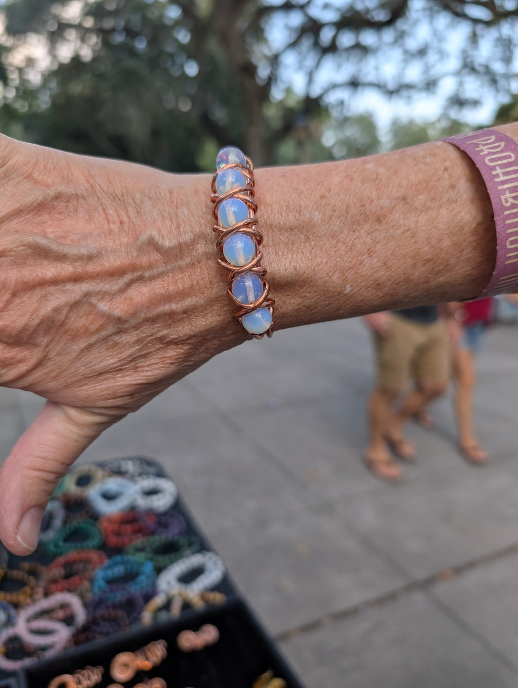 Beaded Gemstone and Copper Bangles