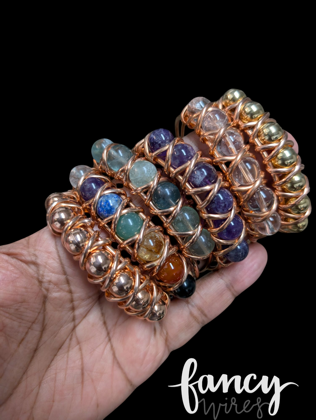 Beaded Gemstone and Copper Bangles
