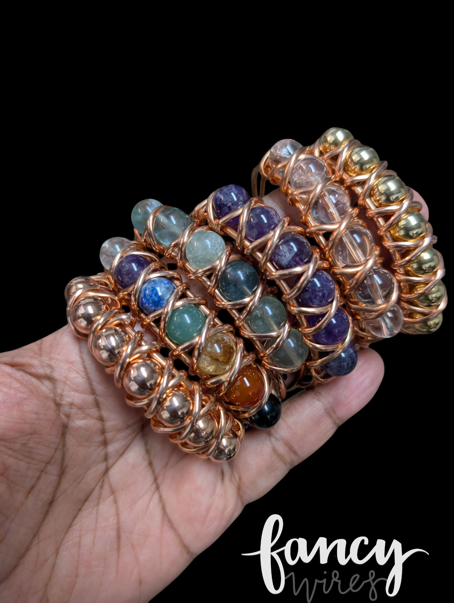 Beaded Gemstone and Copper Bangles