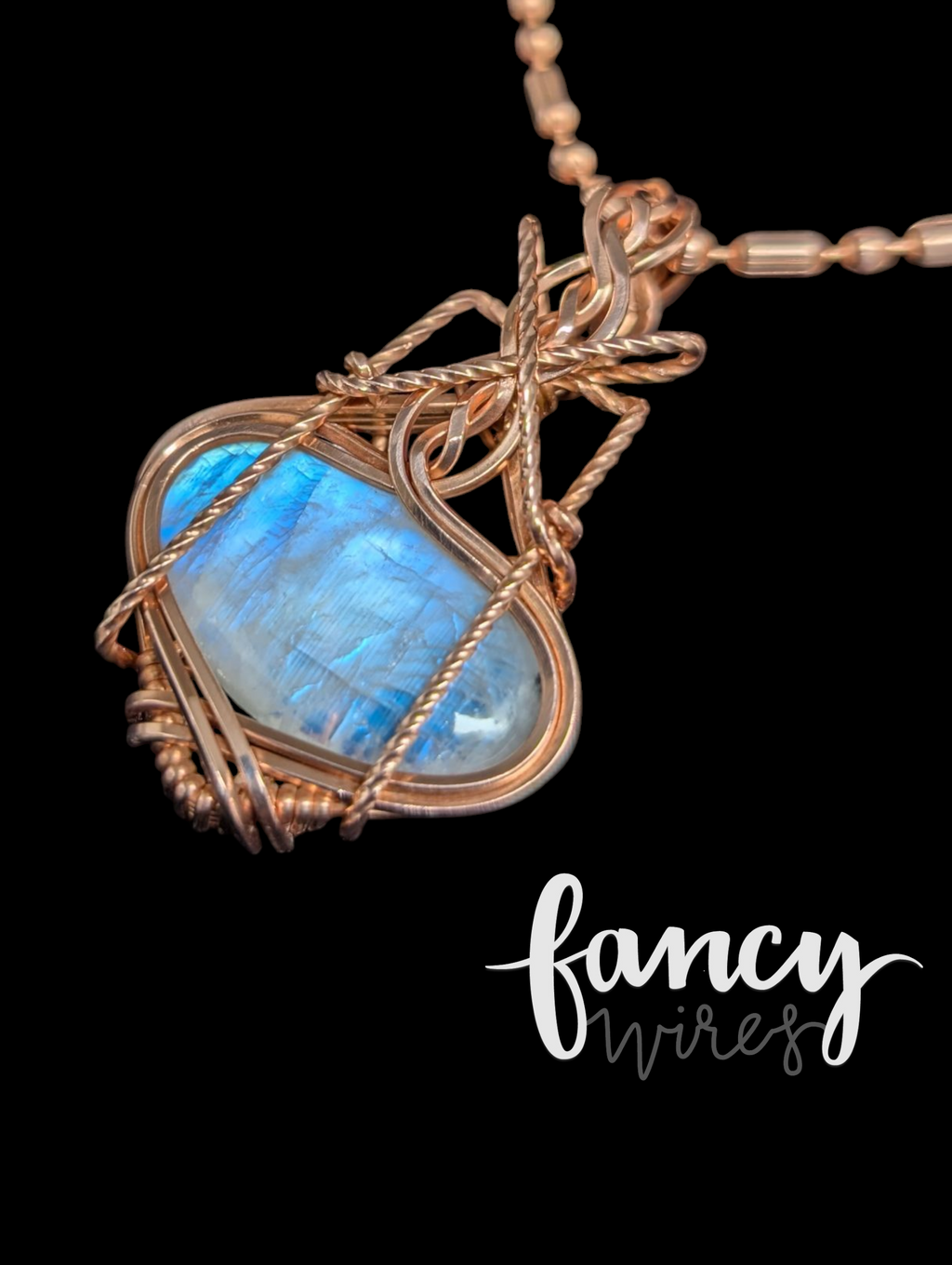Fancy Wrapped Rainbow Moonstone Pendant